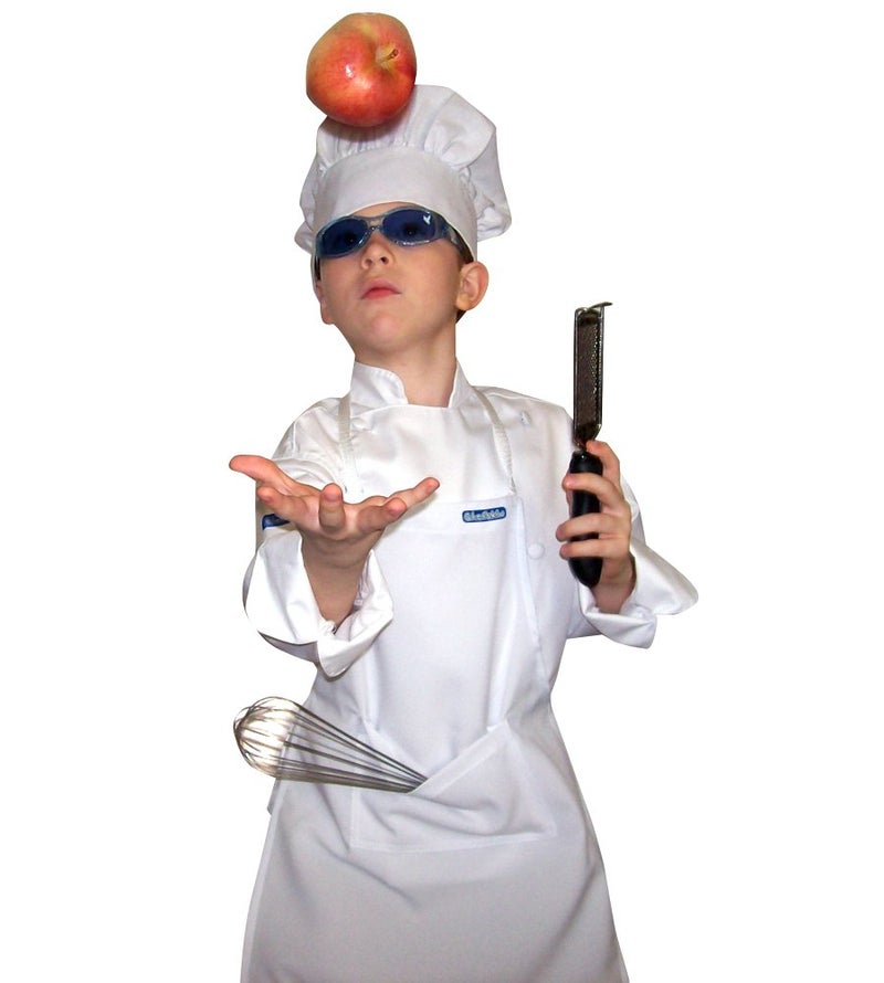 CHEFSKIN طقم أطفال شيف سكين مئزر + قبعة م يناسب من 7-12 أبيض قماش حقيقي (1) - Image 2